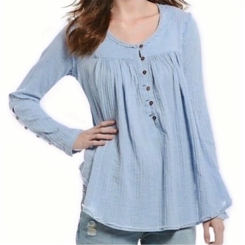 We The Free Sand Dune Linen Henley Top Sz S EUC